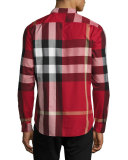 Fred Check Woven Sport Shirt, Parade Red