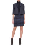 Emma Reversible Solid/Plaid Cocoon Jacket, Blue Jay/Starling