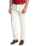 Tennis Court Five-Pocket Twill Pants, White