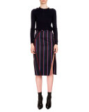 Monroe Striped Side-Slit Pencil Skirt, Navy/Tango