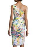 One-Shoulder Sequined Abstract-Print Cocktail Dress 