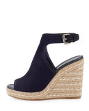 Suede Open-Toe Espadrille Glove Sandal, Blue (Bleu)