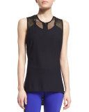 Molten Mesh-Insert Sleeveless Sport Tee, Black