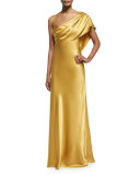 Draped One-Shoulder Silk Gown, Gold