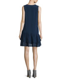 Rory Sleeveless Eyelet Shift Dress, Marine/Noir