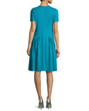 Short-Sleeve Dondi Pleated Dress, Bay