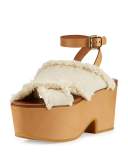 Adele Frayed Canvas Platform Clog Sandal, Latte