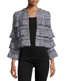 Tweed Tiered Ruffle Jacket w/Fringe