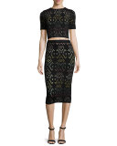 Ani Laser-Cut Multicolor Pencil Skirt