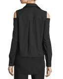 Cold-Shoulder Poplin Blouse, Onyx