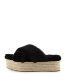 Shearling Crisscross Slide Sandal, Black