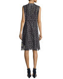 Sleeveless Daisy-Print Voile Dress, Black/Multi