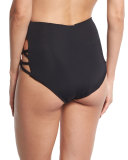 Crisscross High-Waist Swim Bottom, Black