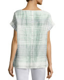 Lori Short-Sleeve Palmetto Crinkle-Stripe Blouse, Multi Pattern