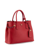 Saffiano Cuir Small Double Bag, Red (Fuoco)