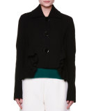Ruffle-Trim Cropped Jacket, Black