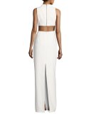 Cutout Stretch Crepe Column Gown, Ivory