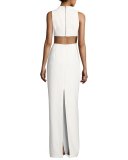 Cutout Stretch Crepe Column Gown, Ivory