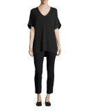 Ribbed-Knit V-Neck Tunic Sweater, Heather Carbon