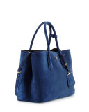 Suede Medium Double Bag, Navy (Baltico)
