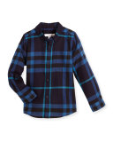 Fred Mini Long-Sleeve Check Shirt, Bright Navy, Size 4-14