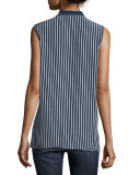 Sleeveless Striped Overlap Blouse