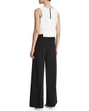 Sleeveless Cady V-Neck Cropped Shell, White