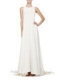 Sleeveless Silk Trapeze Gown, Porcelain