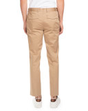 Stretch-Cotton Flat-Front Trousers, Tan