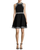Woven-Trim Flare Dress
