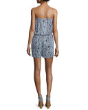 Mortola Chain-Print Strapless Romper, White/Navy