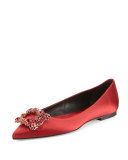 Floral Strass Buckle Ballerina Flat, Red