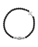 Men's Cross Station Bead Bracelet in Black Onyx