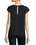 Rancher N Metallic-Trimmed Silk Blouse, Caviar/Gold
