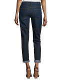 Slim-Leg Cropped Boyfriend Jeans, Deep Indigo, Plus Size 