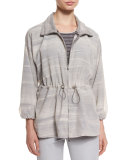 3/4-Sleeve Striped Coat, Seashell/Clay