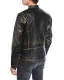 Landrake 2.0 Calfskin Leather Biker Jacket, Black