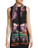 Silk Chiffon Southwestern Scarf, Black