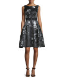 Sleeveless Floral Zip-Front Fit-and-Flare Dress, Multicolor