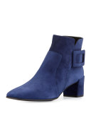 Polly Suede Buckle Bootie, Navy