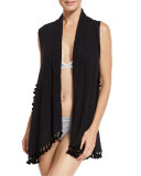 Ocean Drive Tassel Coverup Vest, Black
