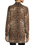 Open Cashmere Leopard Cardigan, Sand Multi