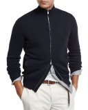 Full-Zip Cotton Sweater, Navy