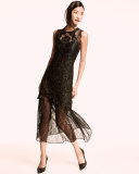 Sleeveless Embroidered Lace Midi Dress
