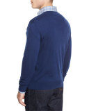 Cashmere-Silk V-Neck Sweater, Navy