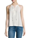 Arabeth Sleeveless Lace-Up Top, Natural
