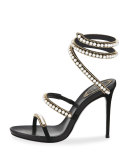 Pearly & Crystal Snake 105mm Sandal, Black
