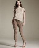 Taryn Drawstring-Waist Jogger Pants, Taupe