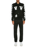Spray-Paint Diagonal-Stripe Straight-Leg Jeans, Black