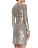 Wave-Beaded Tulle Sheath Dress